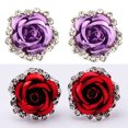 thumbnail image 2 of Grandest Birch Elegant Rose Flower Rhinestone Ear Stud Clip Earrings Women Piercing Jewelry Alloy, Rhinestone Purple, 2 of 4