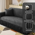 thumbnail image 6 of Stretch Velvet Sofa Slipcover, Cushion Couch Cover with Skirt, Pet Friendly Durable Washable Stretchable, Easy Fit Universal Furniture Protector, (57"-73",Black), 6 of 12