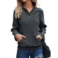 thumbnail image 2 of Womens Casual Textured Long Sleeve Henley Button V Neck Loose Pullover Trendy Fall Outfits Tops Dark Gray L, 2 of 7