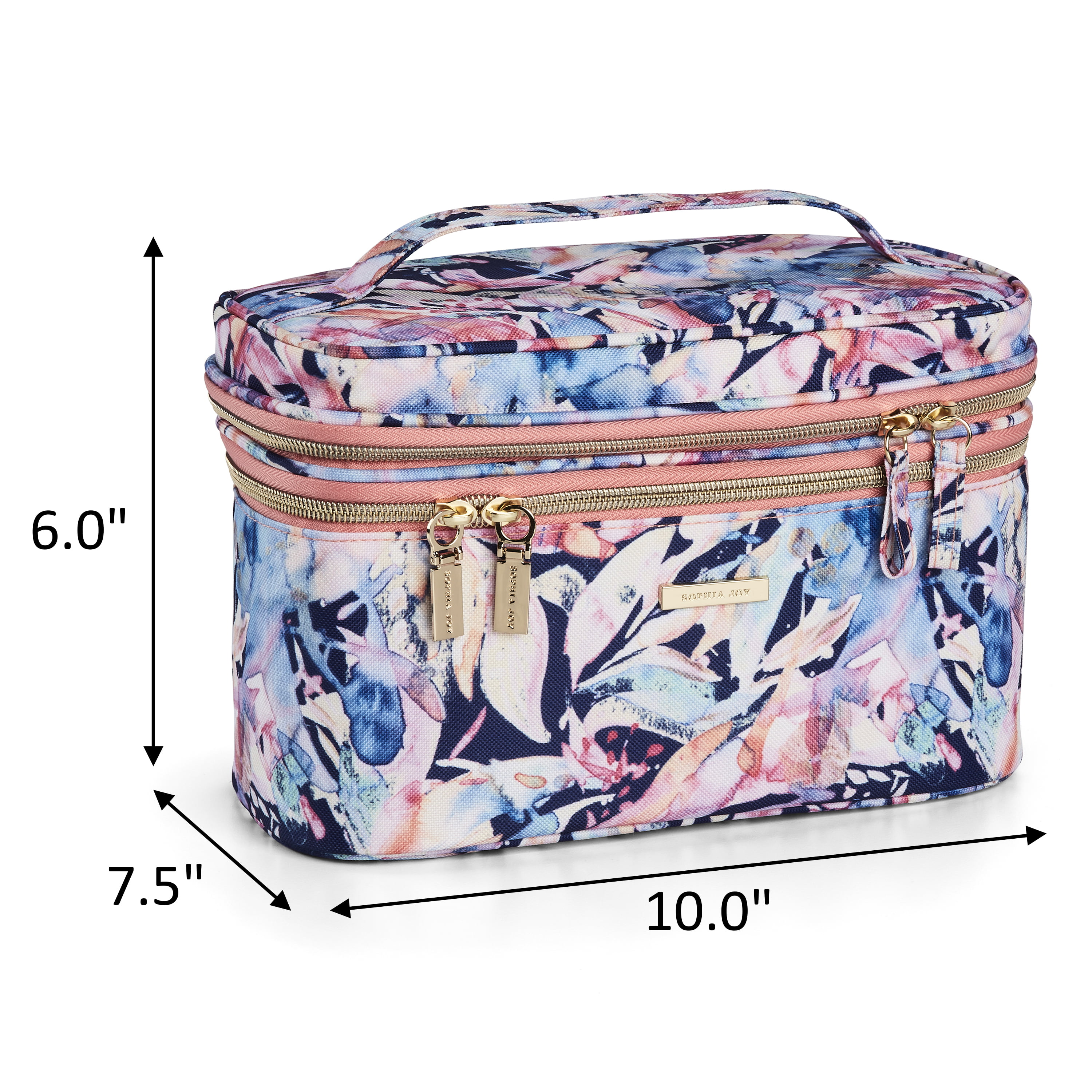 Sophia Joy Double Zip Cosmetic Accessory Train Case in Blue & Pink Breezy  Fashion Pattern with Separate Brush Compartment - Walmart.com
