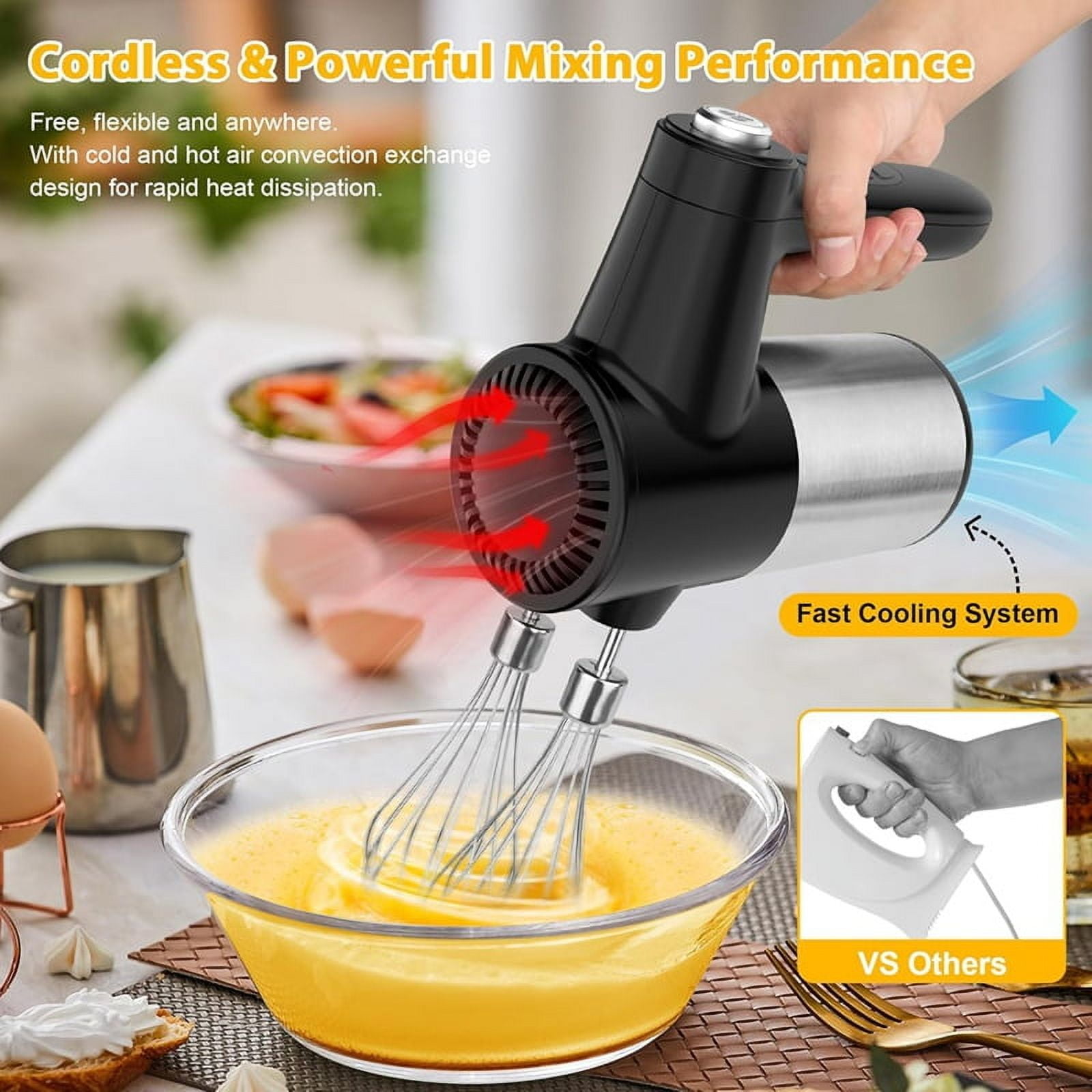 Cordless Hand Mixer,Digital Display 7 Speed Rechargeable Electric with 4 Stainless Steel Attachments,for Baking,Eggs