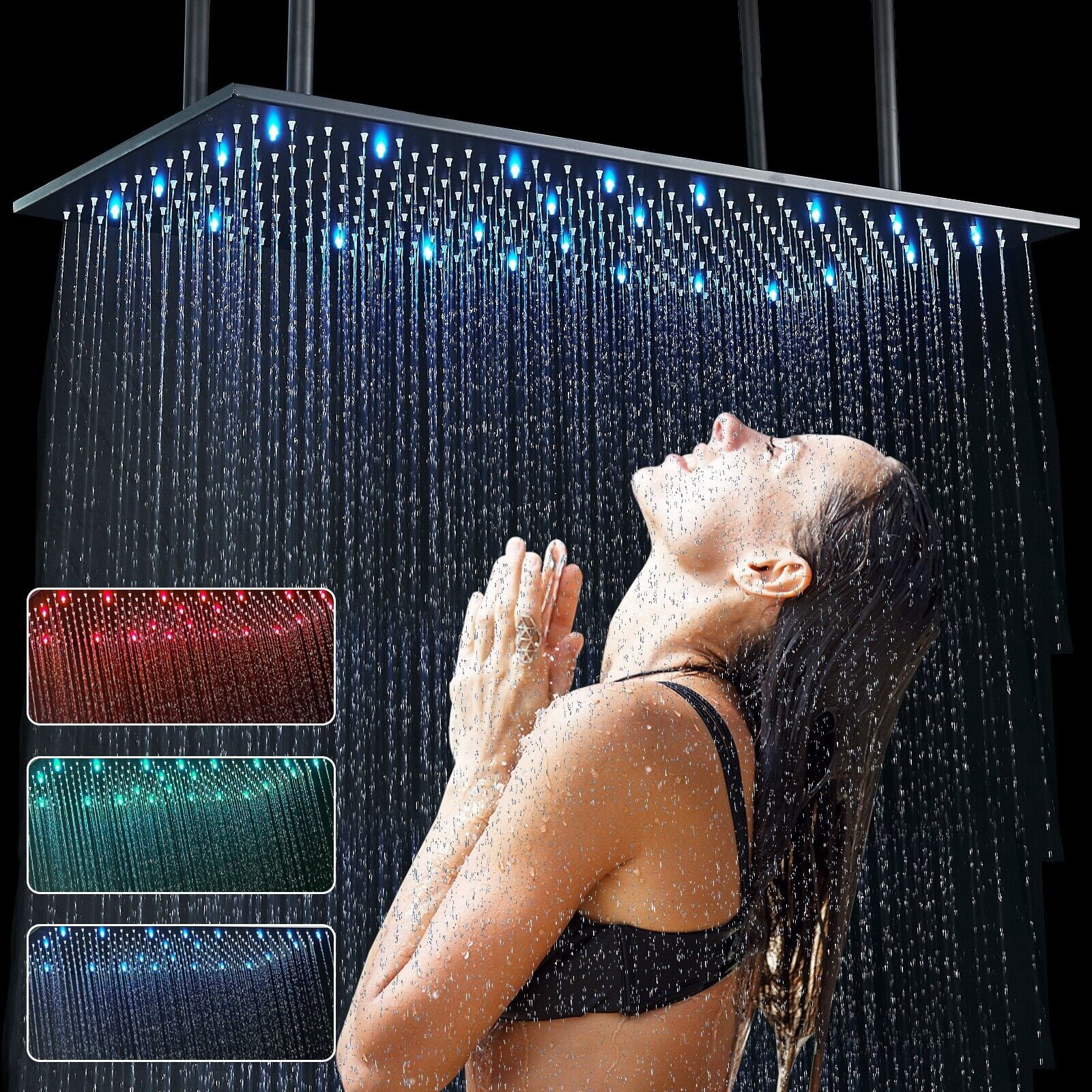 Black Shower Faucet Set with Valve 16x32 inch Rain Shower Head Combo Kit Ceiling Mount