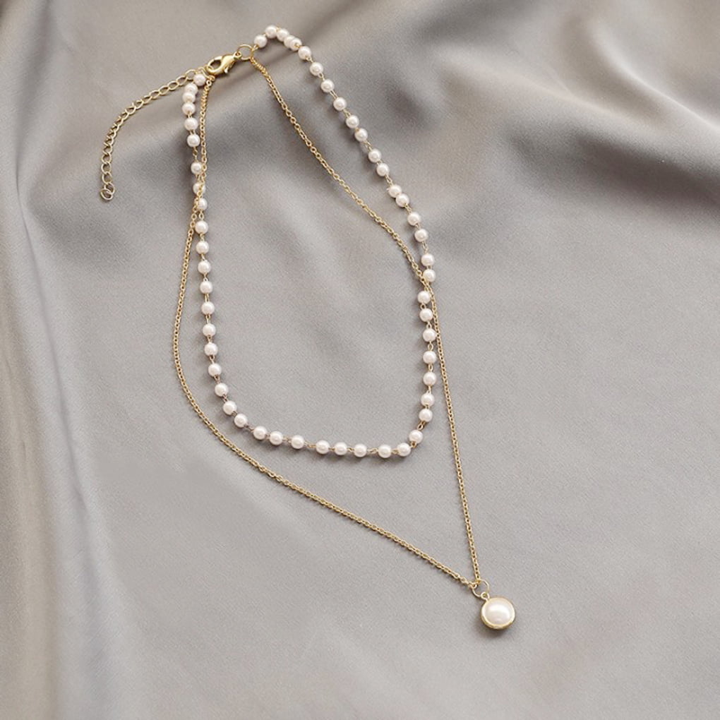 Earring size 46+8cm YANXM Pearl Necklace Multilayer Shaped pearl necklace collarbone chain tail chain