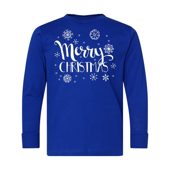 Inktastic Merry Christmas Hand Drawn White Snowflakes Long Sleeve Youth T-Shirt