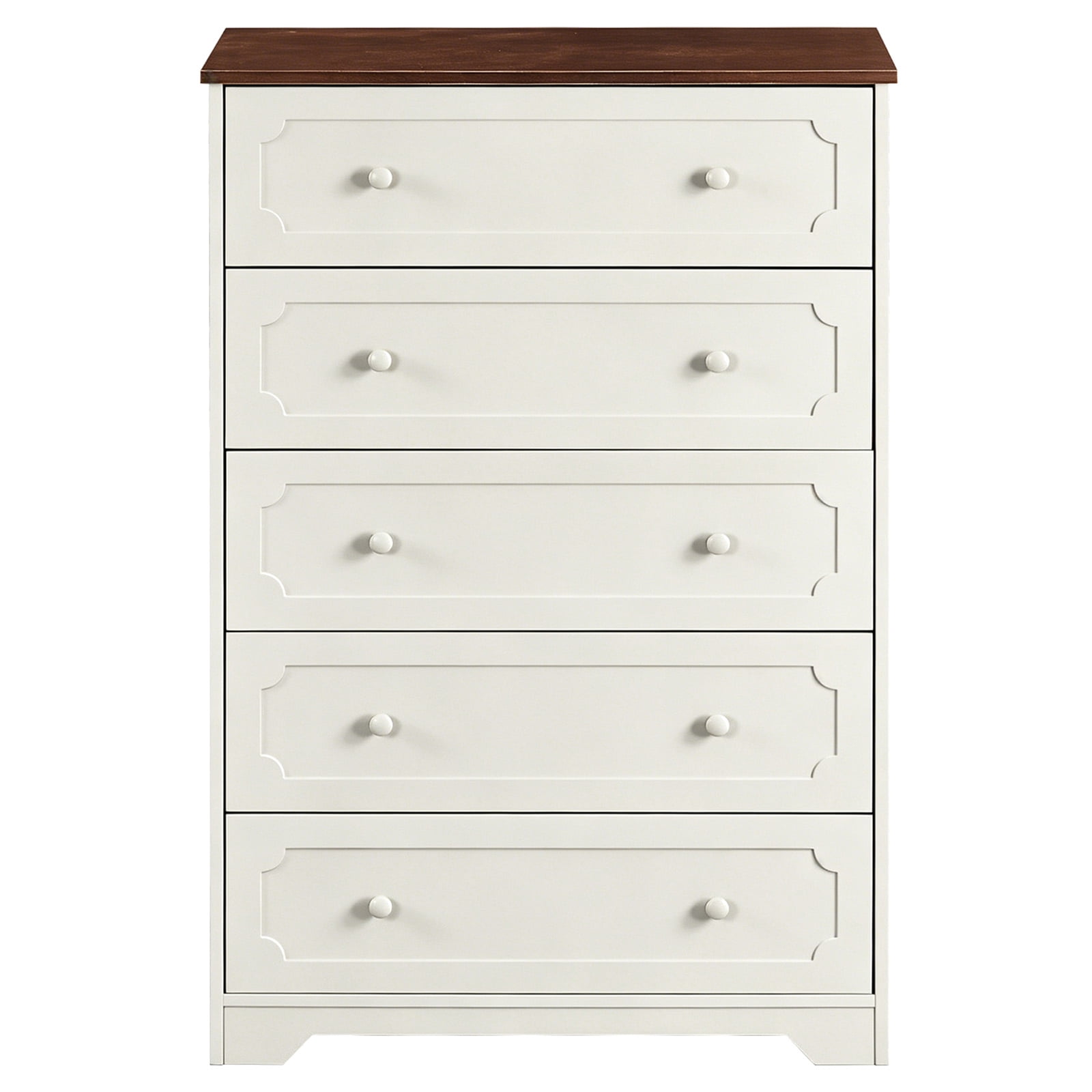 5-Drawer Cabinet with Solid Wood Veneer, Brown, 31.3 x 15.55 x 47.24 in