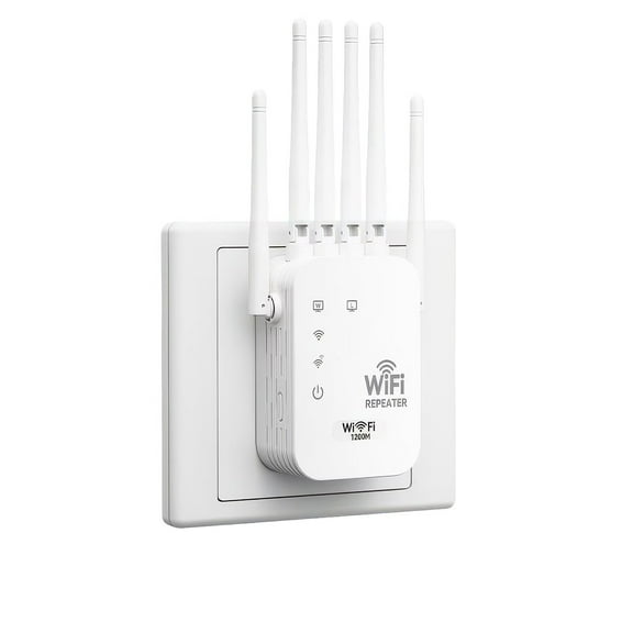 WiFi Range Extender Up to 12000 Sq.Ft Coverage, Dual Band 1200Mbps with 6 High-Gain Antennas, 3-in-1 Mode with Ethernet Port, Easy Setup