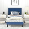 thumbnail image 6 of VECELO Twin Size Platform Bed Frame with Adjustable Height Upholstered Headboard, Strong Wood Slat Support, No Box Spring Needed, Dark Blue, 6 of 14