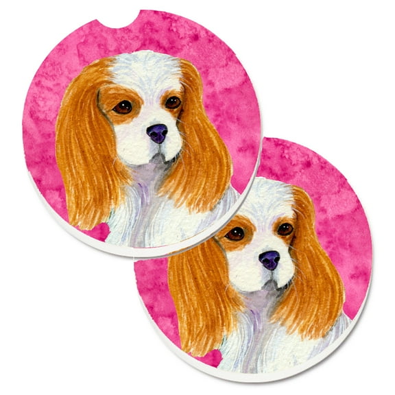 Carolines Treasures SS4803-PKCARC Pink Cavalier Spaniel Set of 2 Cup Holder Car Coasters  Large multicolor