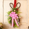thumbnail image 4 of Corona de conejos de Pascua con ramas muertas y lazo rosa para decoración de patio al aire libre, corona de flores de plástico., 4 of 7
