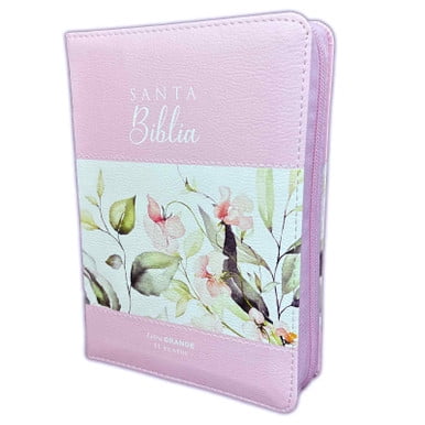 Biblia para Mujer con Cierre Compacta 11 puntos RV1960 imit piel con canto pintado rosado floral con indice
