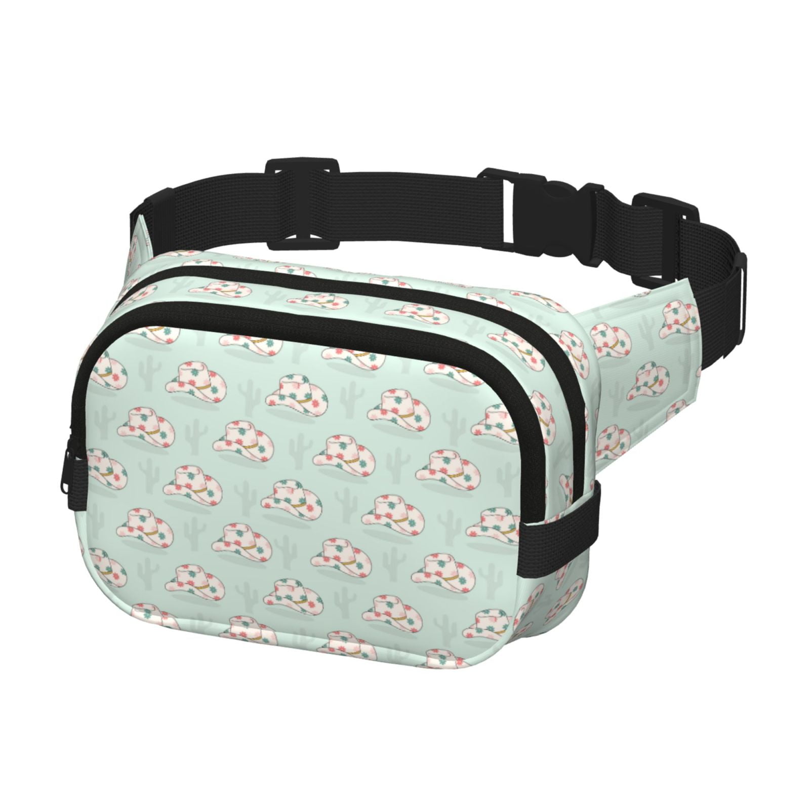 Picia Flora Daisy Cactus Print Square Double-Layer Waist Bag Mini Adjustable Waist Belt Bag Exercise Running Travel Hiking