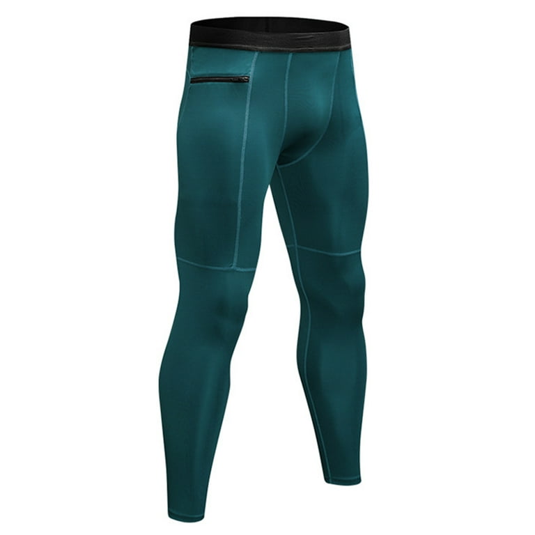 Glonme Men Leggings High Waisted Tights Cool Dry Compression Pants Running  Active Base Layer Breathable Elastic Waist Sport Pant Peacock Blue L