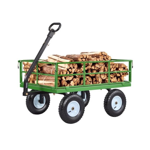 VEVOR Steel Garden Cart, 1200 lbs Heavy Duty Pullable Garden Wagon Yard Cart,2 in 1 Outdoor Metal Utility Wagon Yard Trailer with 13" All Terrain Tires, Mesh Detachable Sides and 180° Rotating Handle