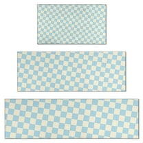 Light Blue and Cream Checkered Pattern Kitchen Rugs Sets Of 3,Kitchen Runner Rugs Non Skid Washable,Decorative Kitchen Floor Mats for Kitchen,Sink,Laundry,17"x30"  17"x47"   17"x59"