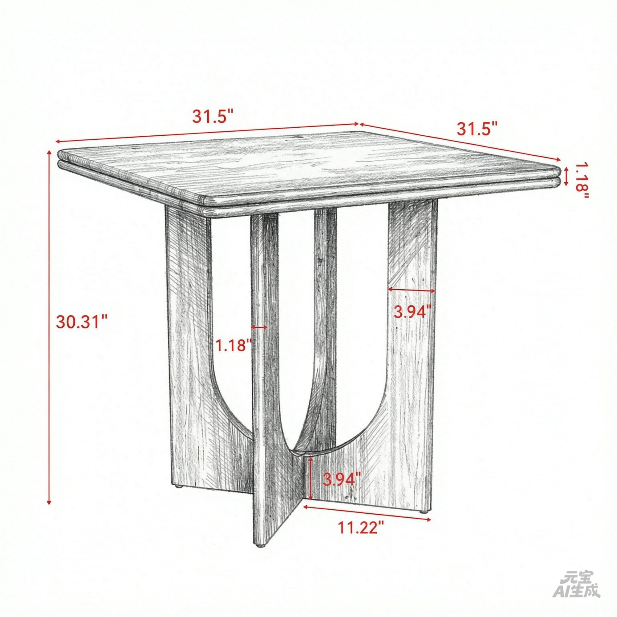 Square Dining Table for 2 to 4 People, Wood Kitchen Table