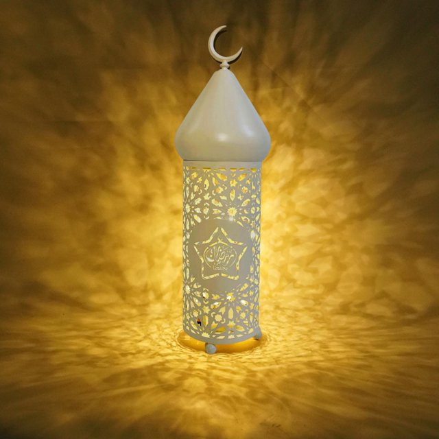 Lámpara LED Colco Eid Mubarak Artesanía de Hierro Luz Farol de Decoración con Luces de Hadas 11x36,5 CM