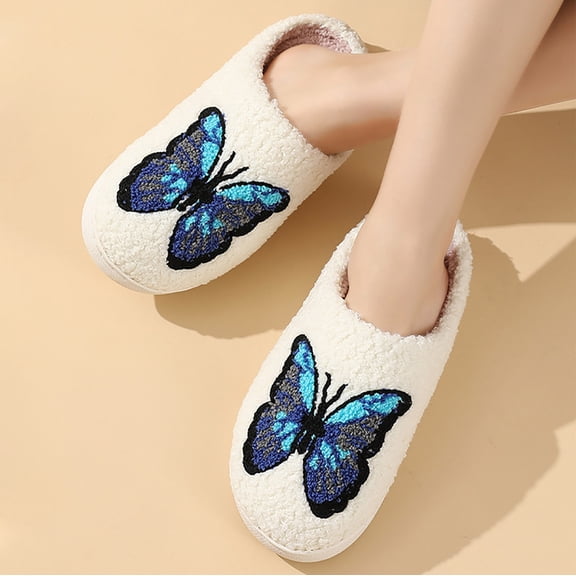 Fuzzy Slip On Slippers Women's Warm Cozy Soft Lightweight Memory Foam Indoor House Shoes White 45