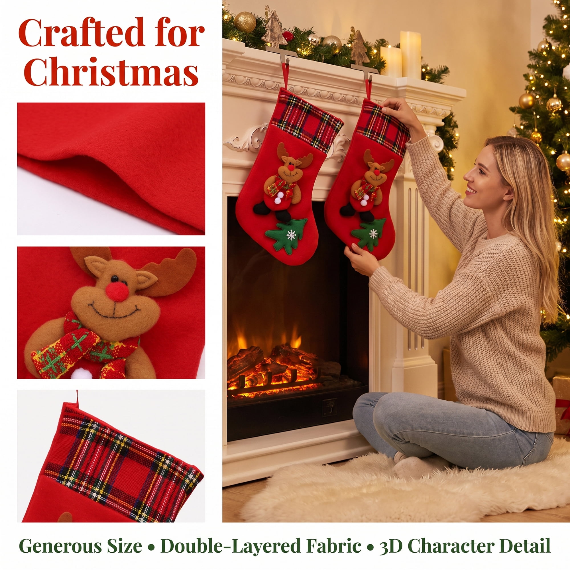 Unique Bargains Playful Cartoon Christmas Stockings Sideboard Rail Accents Red Deer 12"