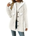 thumbnail image 6 of Gamivast Fuzzy Jackets for Women Fleece Button Down Faux Hooded Coats Warm Winter Drawstring Poms Sherpa Jacket Trendy Side Split Solid Outerwear, 6 of 6