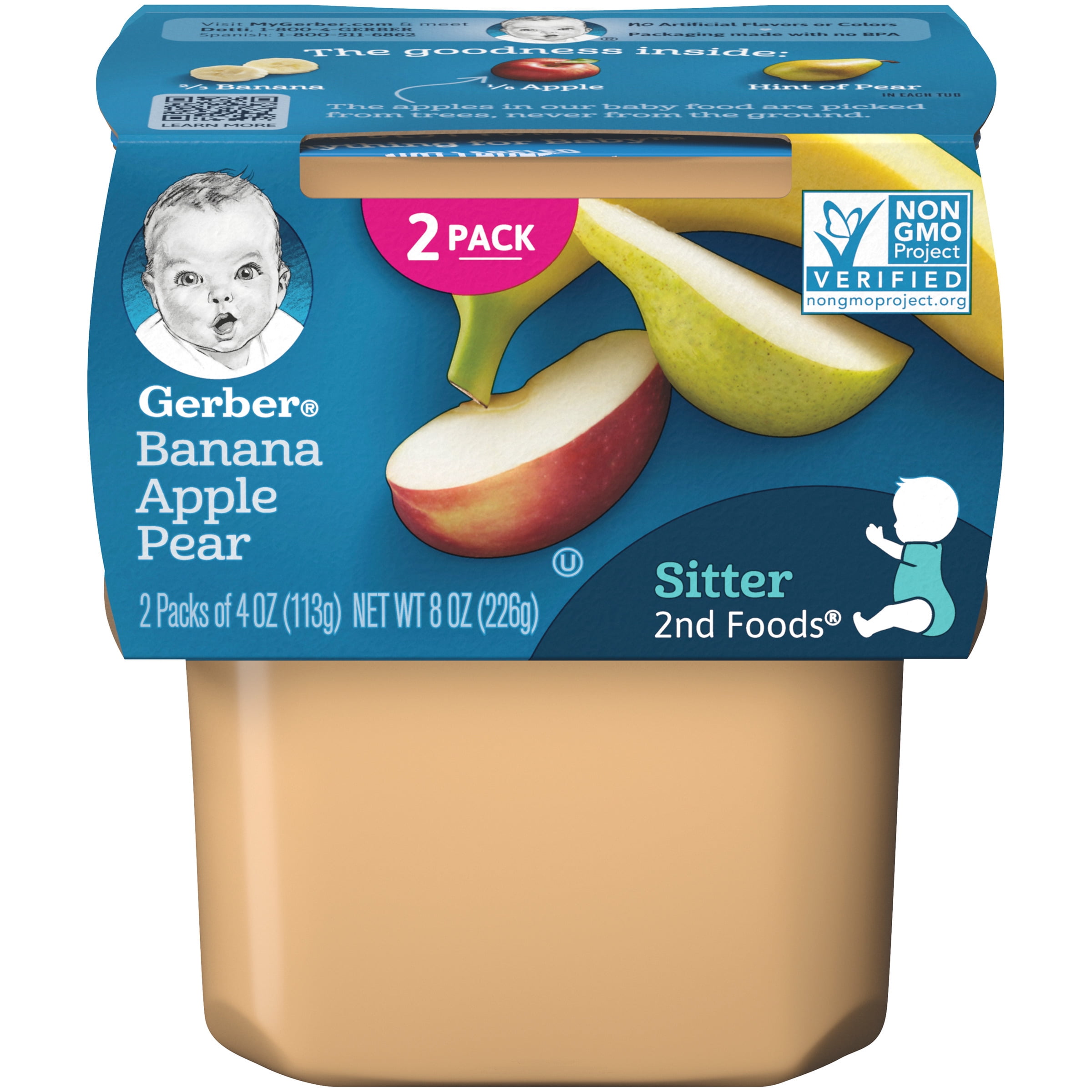 (2 Pack) Gerber Natural Stage 2, Banana Apple Pear Baby Food, 1 Tub