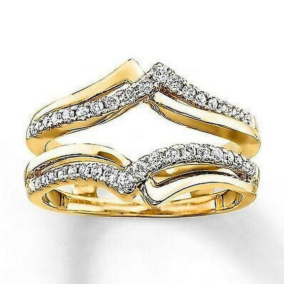 Gems Jewels 14K Yellow Gold Plated 2.00 Ct Round Cut White Diamond Enhancer Guard Wrap Ring 925 Sterling Silver For Women's -4.5