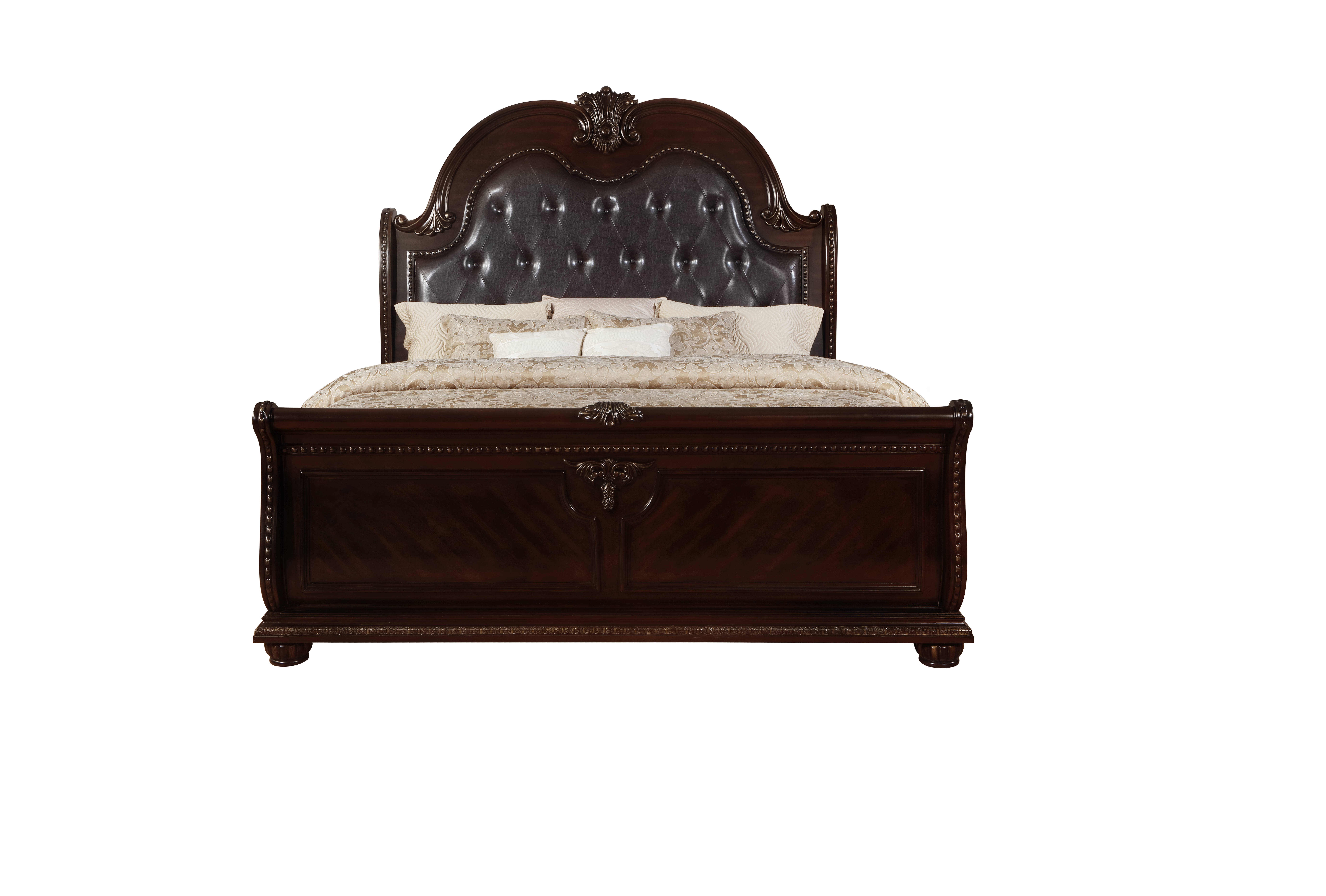 New Formal Traditional Design Marble Top King Size 4 Pieces Set Bedroom Furniture, Bed, Dresser, Mirror, Nightstand - image 3 of 8