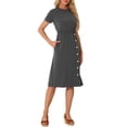 thumbnail image 2 of INSPIRE CHIC Crew Neck Dress for Women's Short Sleeve Casual Wedding Midi Dresses L Dark Grey, 2 of 5