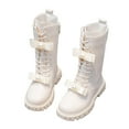 thumbnail image 2 of Ovbmpzd Leather Girls Riding Boots Little Kids Mid Calf Winter Beige Non-slip Sole Side Zipper Boots Girls Boots Size 10, 2 of 7