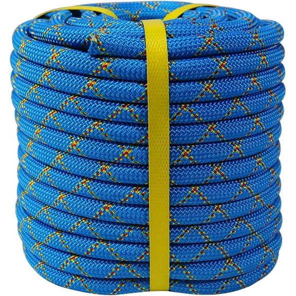 Double Braided Arborist Rope - 1/2 Inch x 100 Feet Polyester High Strength Climbing Rope for Tree Work, Halyard, Sailing (Blue/Red/Yellow)