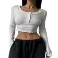 thumbnail image 1 of MesaSe Women Basic Crop Tops Solid Color 1/2 Button Long Sleeve Henry Shirt, 1 of 9