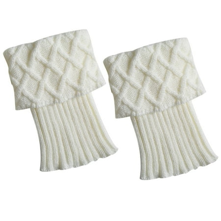 

Cuteam Women Winter Rhombus Knitted Leg Warmers Solid Color Boot Socks Toppers Cuffs