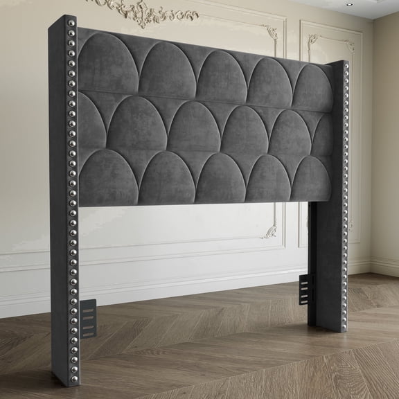 BrooveWave 56" High Back Velvet Upholstered Wingback Bed Headboard with Nailhead Trim, Adjustable Height Headboard for Queen Beds