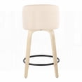 thumbnail image 2 of 2-Piece Toriano Counter Stool - Natural Wood & Cream Faux Leather with Round Black Metal Footrest (Contemporary Style), 2 of 5