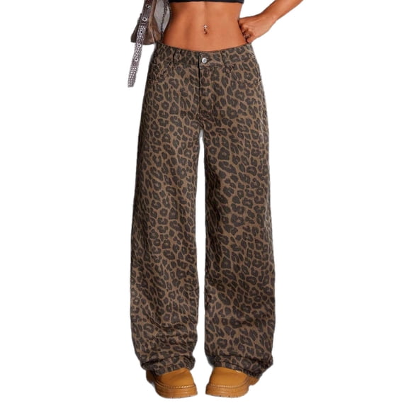 Pre-Owned Women’s Leopard Print Wide Leg Pants High Waisted Loose Fit Long Trousers Casual Fashion Pants Comfortable Everyday Wear