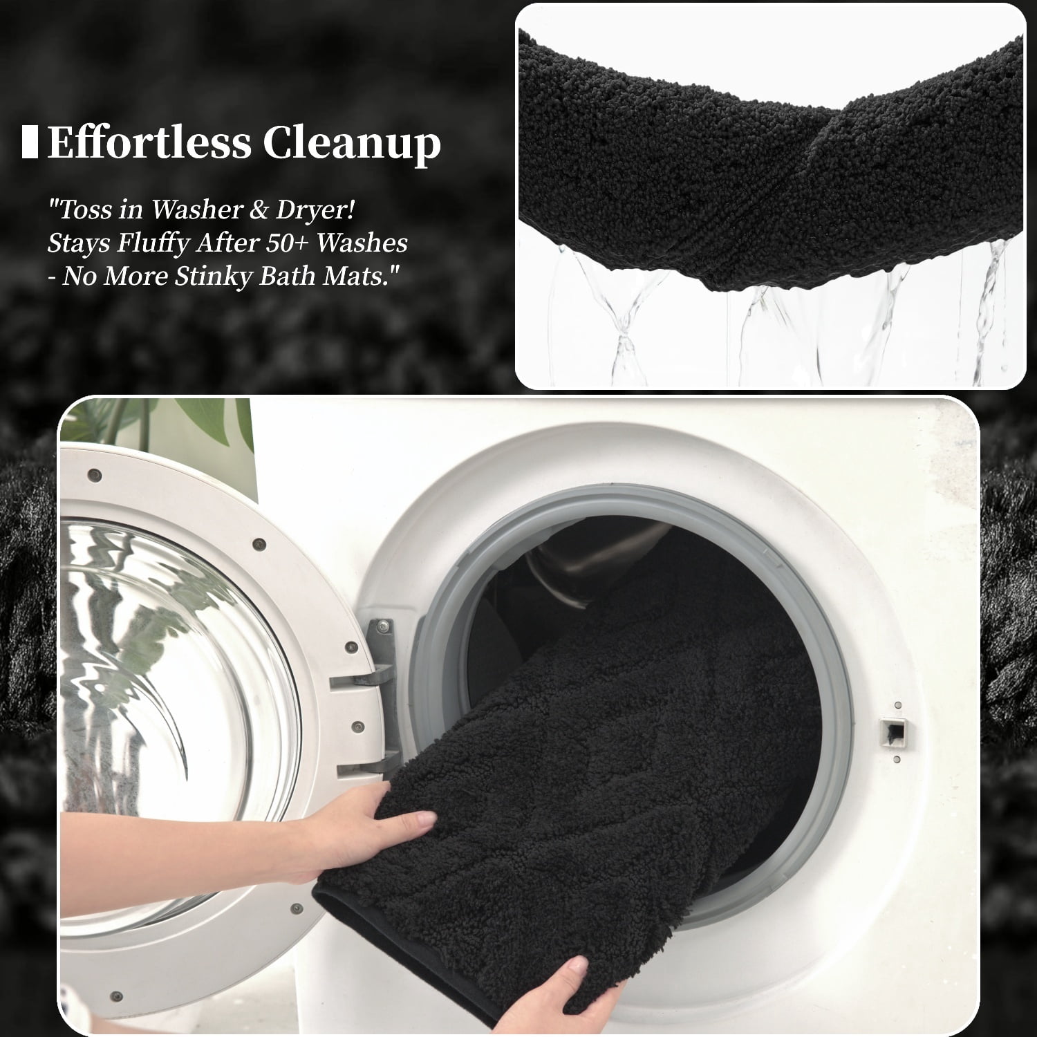 Yamaziot 3pcs Bathroom Rugs Set with U-Shaped Mat, Non Slip, Quick Drying, Ultra Soft and Water Absorbent Bath Rug Carpet Machine Washable Rug, Black