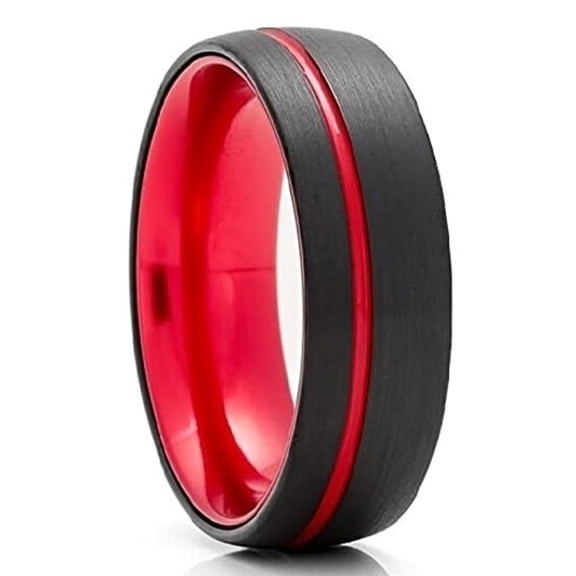 Red Wedding Ring,Black Tungsten Ring,Engagement Ring,Tungsten Carbide Ring,Black Wedding Ring,Dome Ring,Comfort Fit