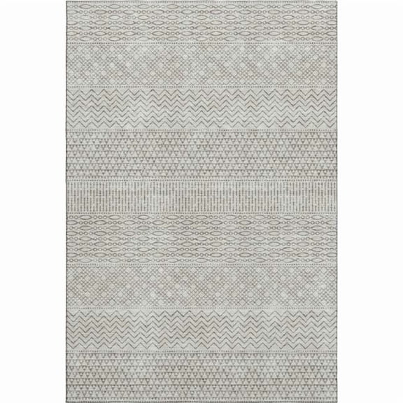 HomeRoots 674758 8 x 10 ft. Beige & Ivory Striped Transitional Washable Machine Made Rectangle Area Rug with UV Protection