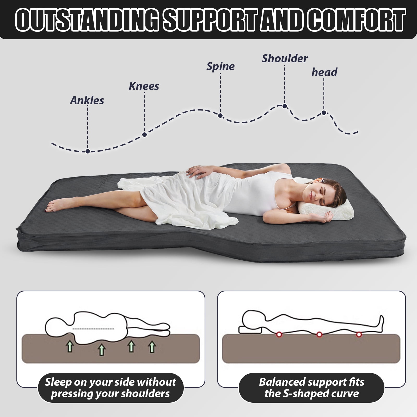SHegdu Car Air Mattress Self Inflating Camping Sleeping Pad Thick 4.5 Inch Portable Adjustable Tent Mat with Storage Bag Foam 440 lbs Load