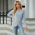 thumbnail image 4 of SWSMCLT Women's Soft Pullover Sweaters Long Sleeve Top Knit Tshirt Button Lightweight Dressy Sweater Asymmetric Fall Fashion Light Blue Medium, 4 of 5