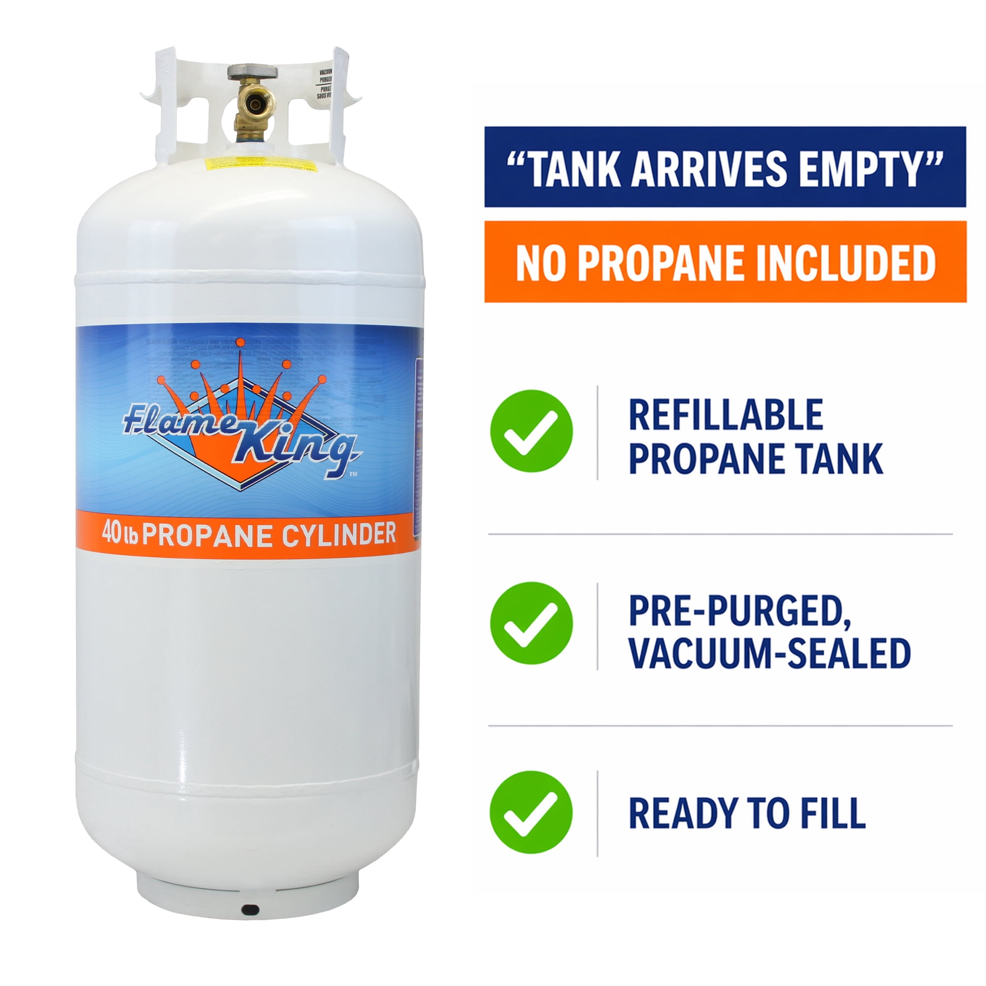Flame King Empty Steel Propane Tank, LP Cylinder with Type1 OPD Valve, 40 lbs