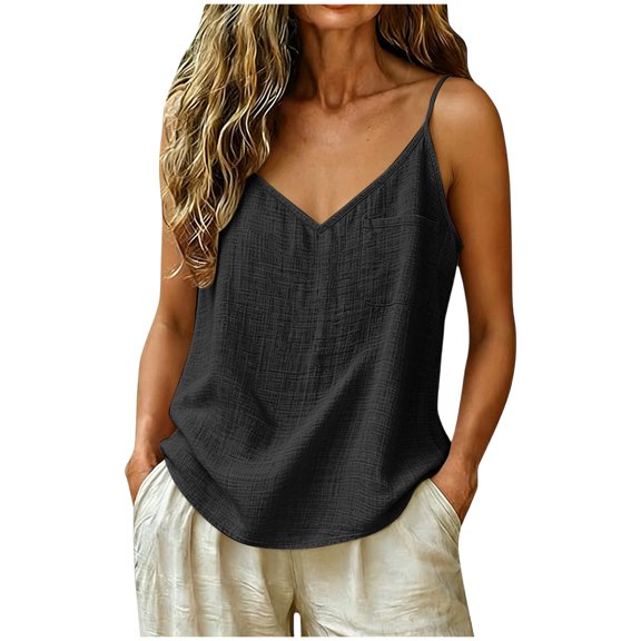 GHIIYER Sleeveless V Neck Tank Tops for Women with Pockets Solid Casual Blouses Camisole Top Size 3Xl