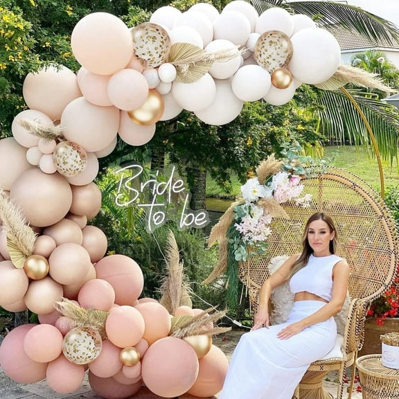 AOWEE Boho Beige Balloon Garland, Vintage Pink White Apricot Double Layer Balloon Garland Balloons Decoration, Nude Balloons Arch Kit for Boho Birthday Wedding Bridal Shower Engagement Party