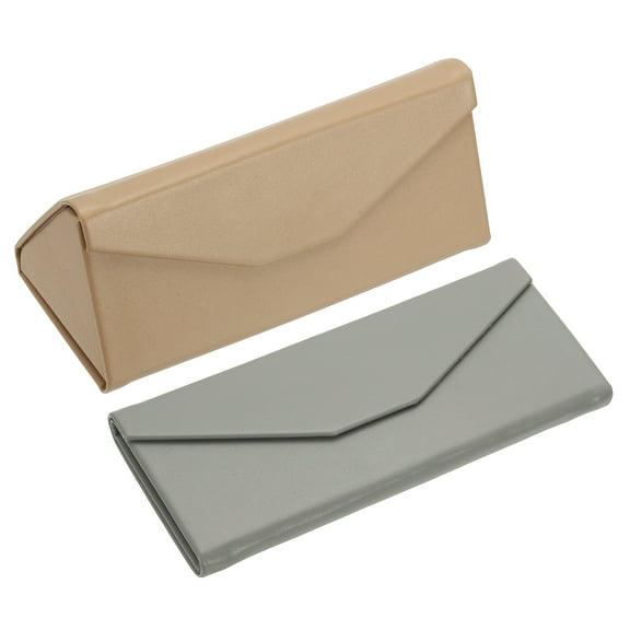 Uxcell Foldable Glasses Case, 2 Pcs Triangle Magnetic Sunglasses Organizer PU Leather Hard Case, Brown/Grey