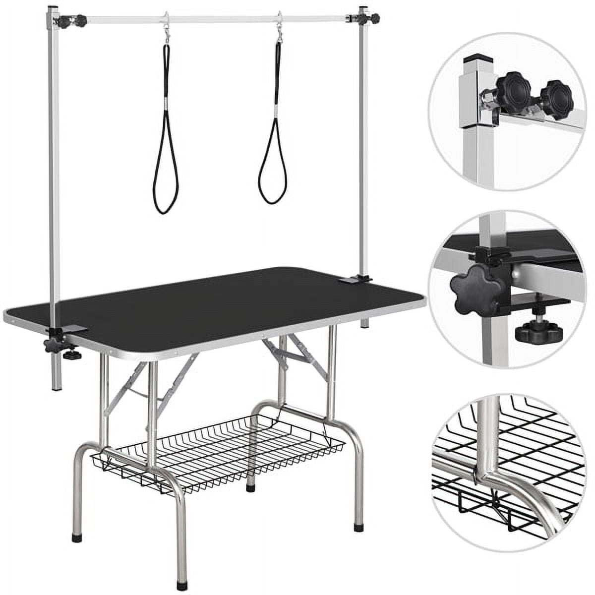 Alden Design Adjustable Pet Grooming Table Stainless Steel Frame Foldable Pet Grooming Desk with Basket Noose Arm