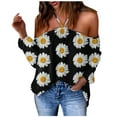 thumbnail image 1 of Honeeladyy Women V-Neck Long Sleeve Halter Off Shoulder T-Shirt Flowers Printing Casual Tops Blouse Long-Sleeved Tops, 1 of 5