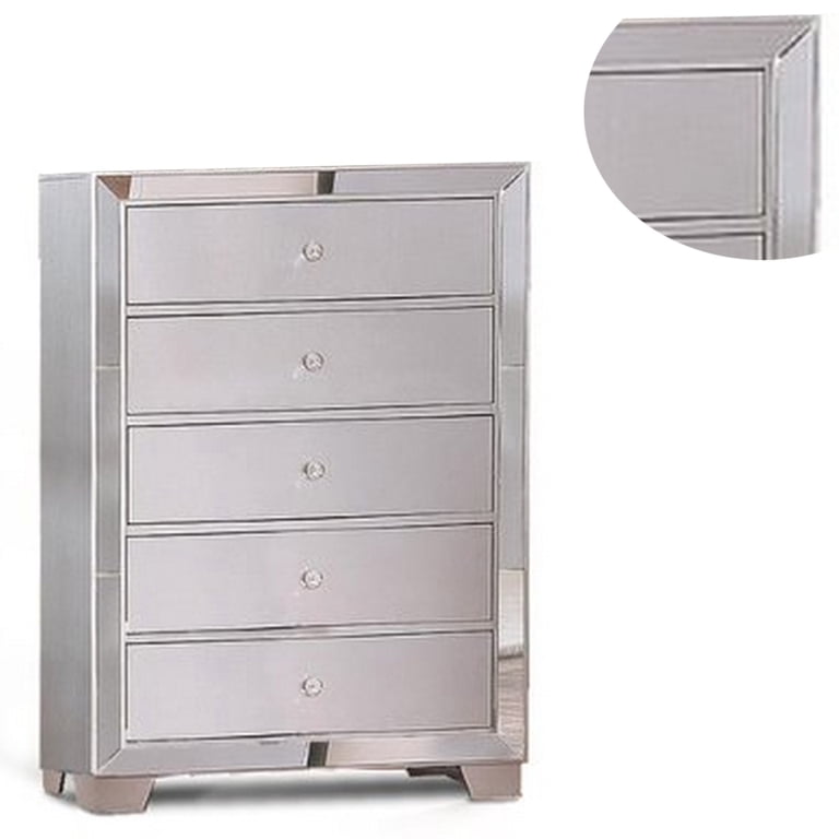 tall silver dresser Benjara Felix Silver 5-drawer 68 in. Wide Tall Chest of Drawers Dresser  without Mirror BM329970