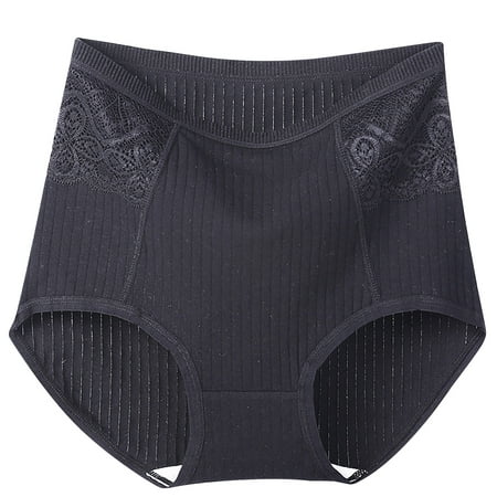 Diufon Women s Plus Size Briefs Cotton Patchwork Lace Underwear High Rise Solid Color Slim Breathable Panty (X-Large  Black)
