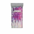 thumbnail image 2 of Ambesonne Nature Fitted Sheet & Pillow Sham Set, Hawaiian Tropic Palms, Queen, Fuchsia Purple Green, 2 of 3