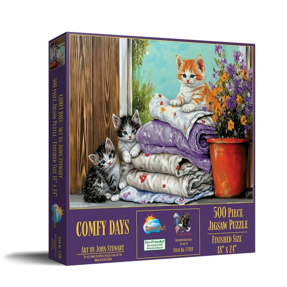 SUNSOUT INC - Comfy Days - 500 piece Jigsaw Puzzle for Adults by Artist: John Stewart - Finished Size 18" x 24" - MPN# 77189