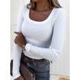 thumbnail image 2 of Traje de calle de mezcla de algodón con cuello redondo y manga larga para mujer (Blanco XL), 2 of 9